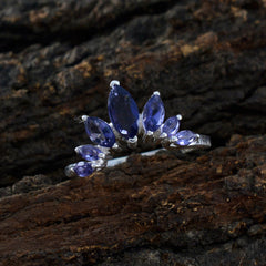 Iolite Hepta Japanese Silver Blue Gemstones Dainty crown Ring Jewelry