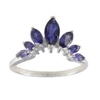 Iolite Hepta Japanese Silver Blue Gemstones Dainty crown Ring Jewelry