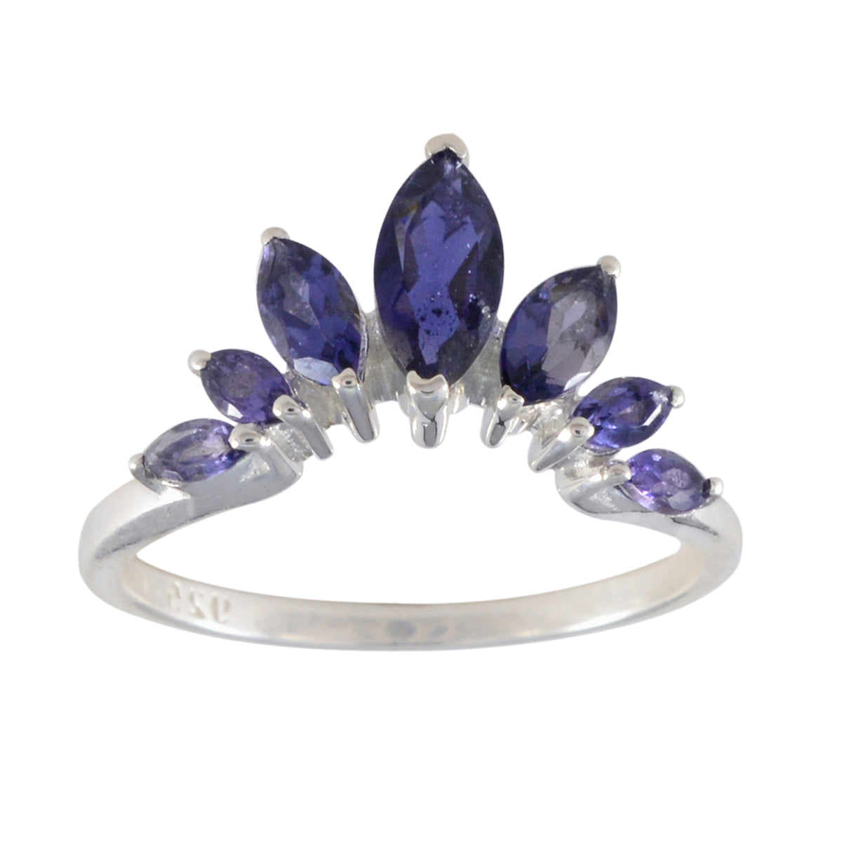 Iolite Hepta Japanese Silver Blue Gemstones Dainty crown Ring Jewelry