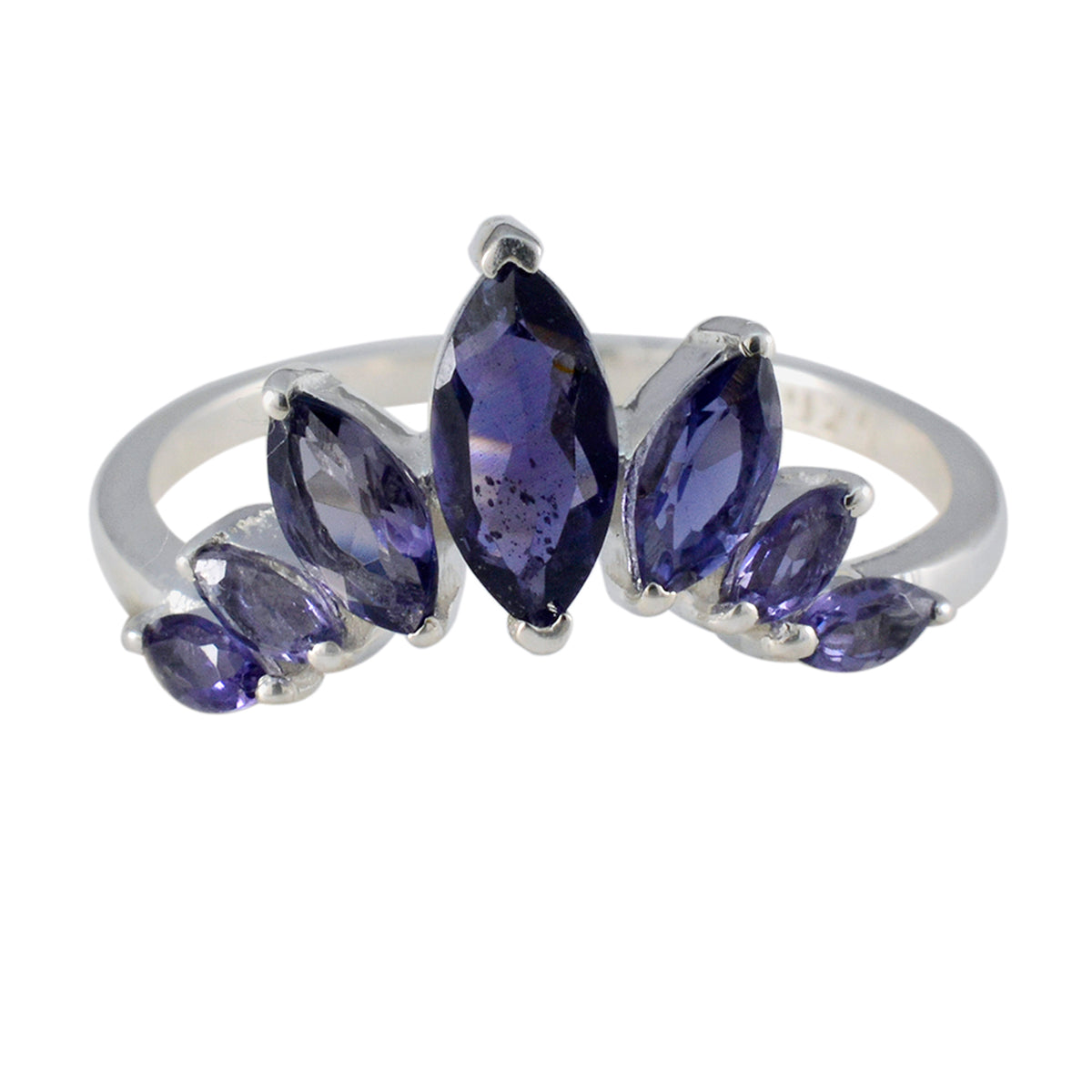 Iolite Hepta Japanese Silver Blue Gemstones Dainty crown Ring Jewelry