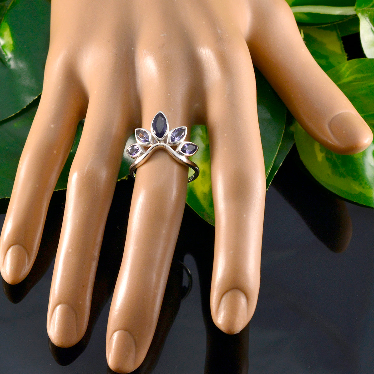 Iolite Penta Korean Sterling Silver Blue Gemstone Dainty crown Ring Jewellery