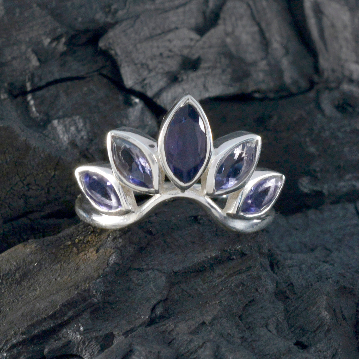 Iolite Penta Korean Sterling Silver Blue Gemstone Dainty crown Ring Jewellery