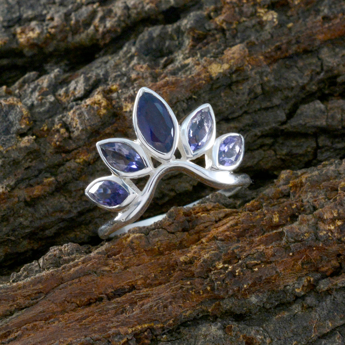 Iolite Penta Korean Sterling Silver Blue Gemstone Dainty crown Ring Jewellery