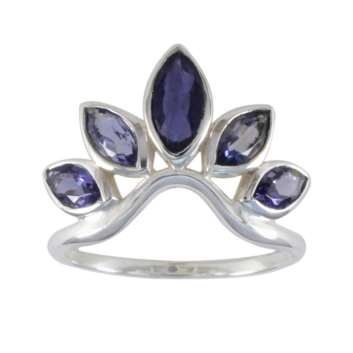 Iolite Penta Korean Sterling Silver Blue Gemstone Dainty crown Ring Jewellery