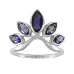 Iolite Penta Korean Sterling Silver Blue Gemstone Dainty crown Ring Jewellery