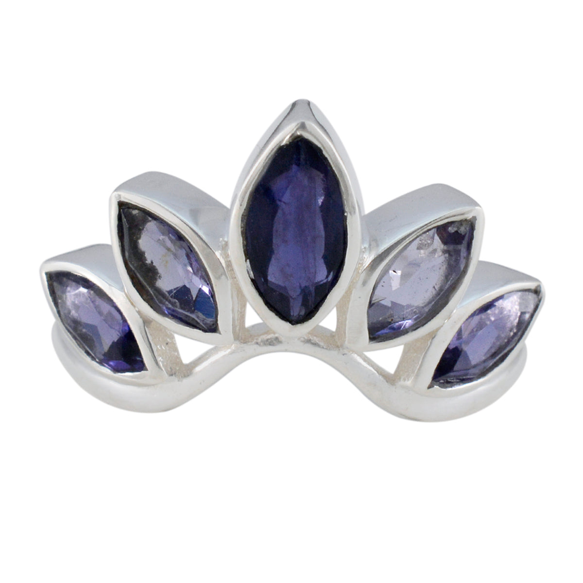 Iolite Penta Korean Sterling Silver Blue Gemstone Dainty crown Ring Jewellery