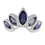 Iolite Penta Korean Sterling Silver Blue Gemstone Dainty crown Ring Jewellery