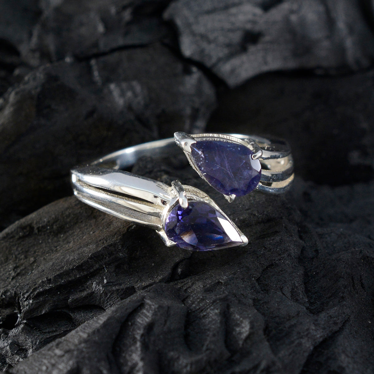 Iolite Toi et Moi Turkish 925 Silver Blue Gemstones Whisper thin Fairytale Ring Jewellery