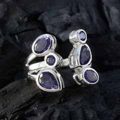 Iolite Hexa Russian 925 Sterling Silver Blue Gemstone Tiny Cultural Ring Jewellery