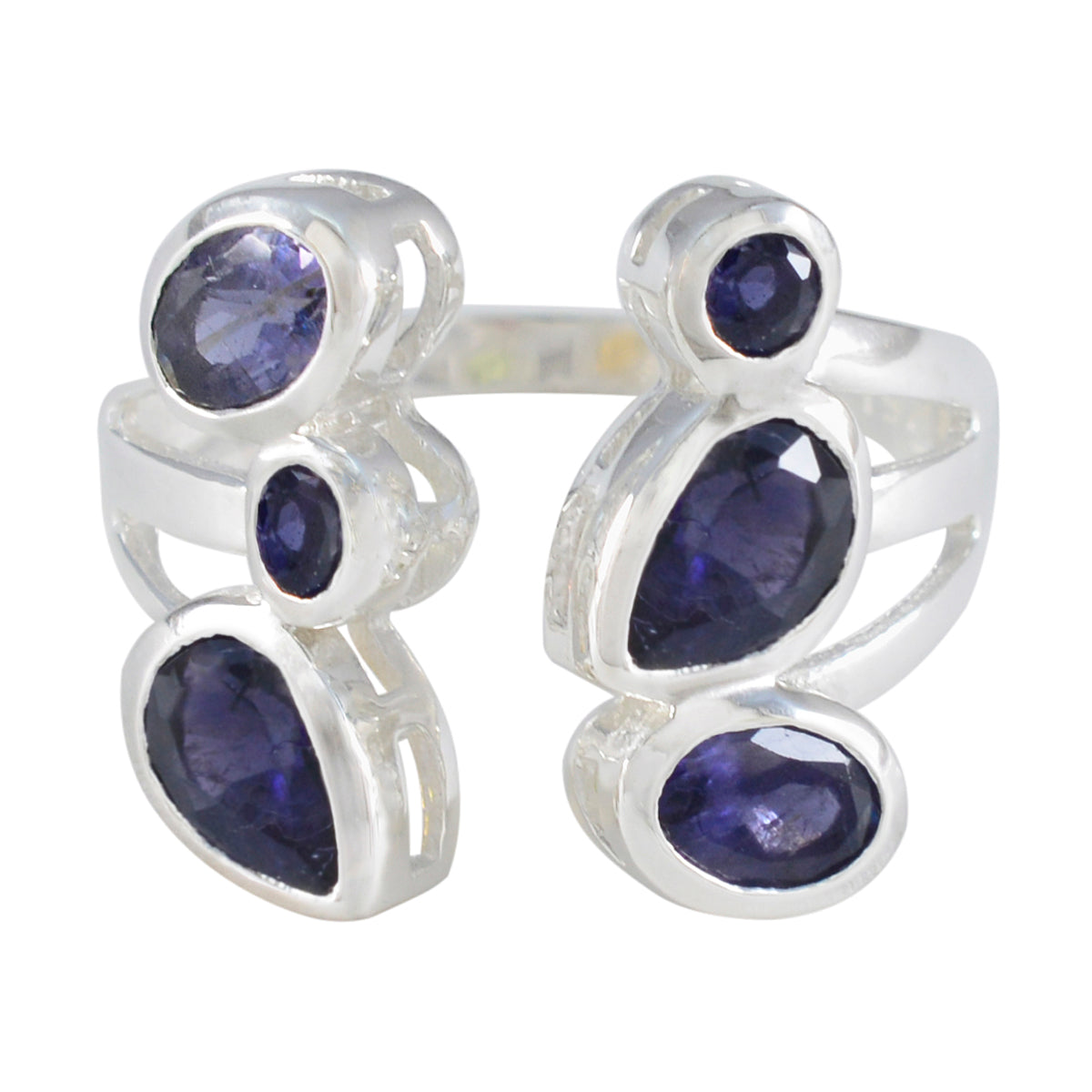 Iolite Hexa Russian 925 Sterling Silver Blue Gemstone Tiny Cultural Ring Jewellery メイン画像
