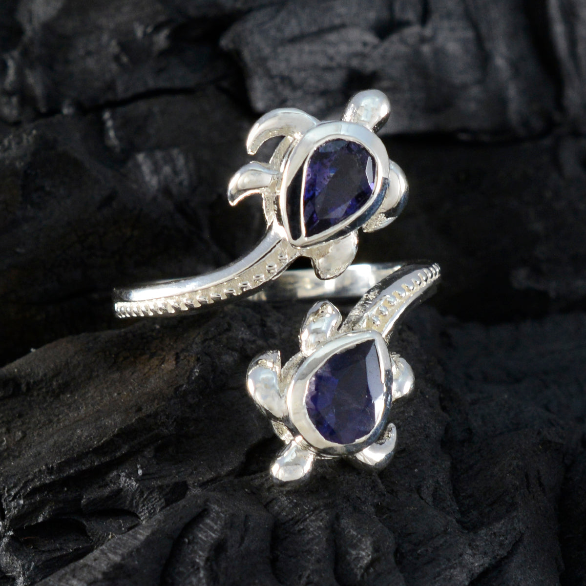 Iolite Toi et Moi French 925 Silver Blue Gemstone Minimal Artisan Ring Jewelry