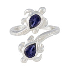 Iolite Toi et Moi French 925 Silver Blue Gemstone Minimal Artisan Ring Jewelry