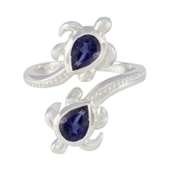Iolite Toi et Moi French 925 Silver Blue Gemstone Minimal Artisan Ring Jewelry