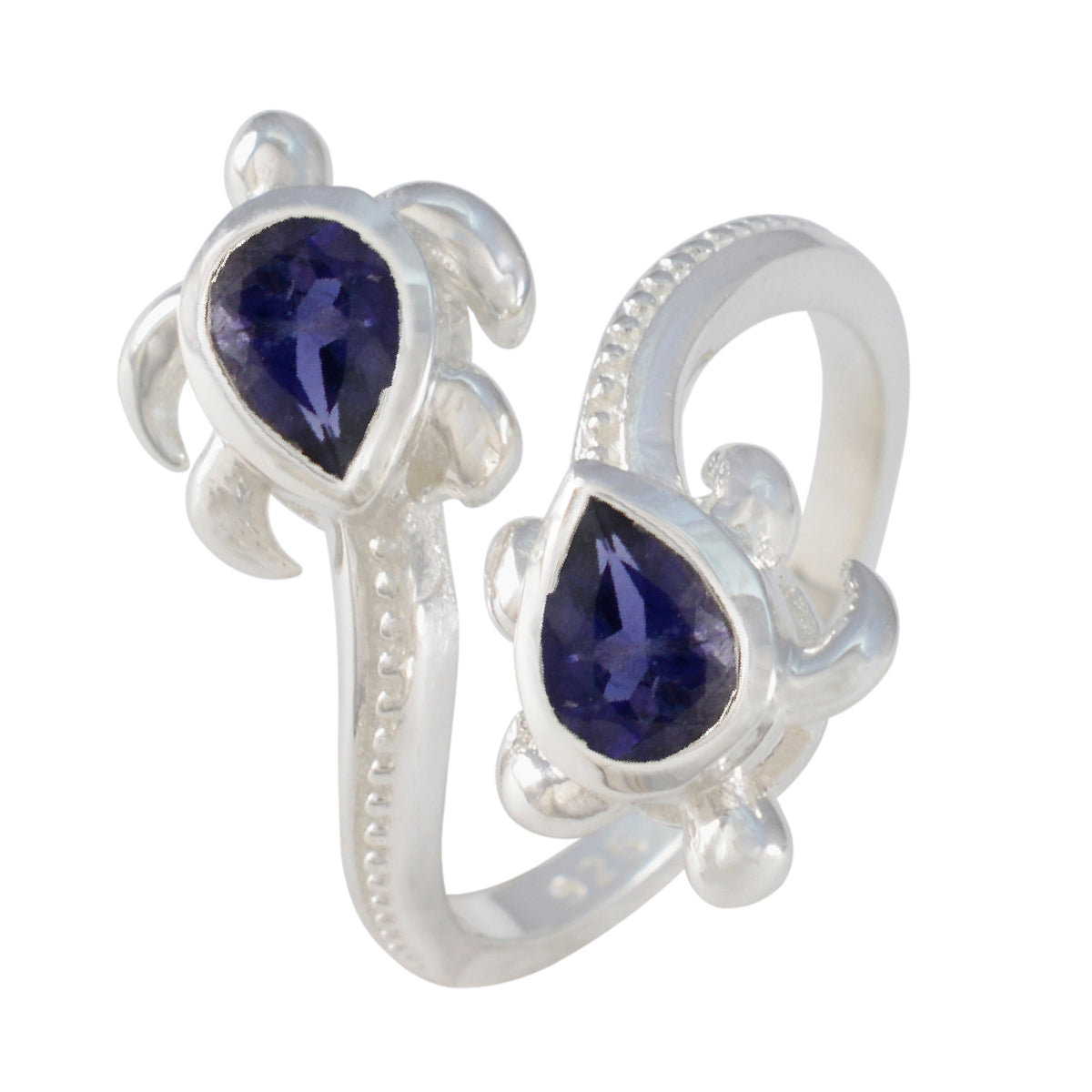 Anello artigianale minimalista in argento 925 francese con pietra preziosa blu Iolite Toi et Moi Immagine secondaria del prodotto