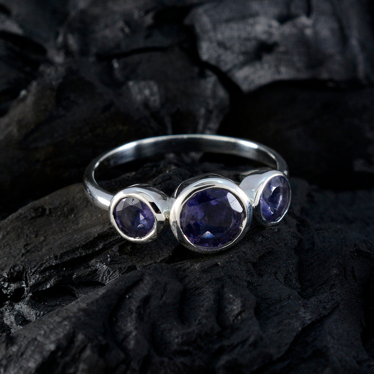 Iolite Trilogy Japanese 925 Silver Blue Gems Whisper thin Abstract Ring Jewellery
