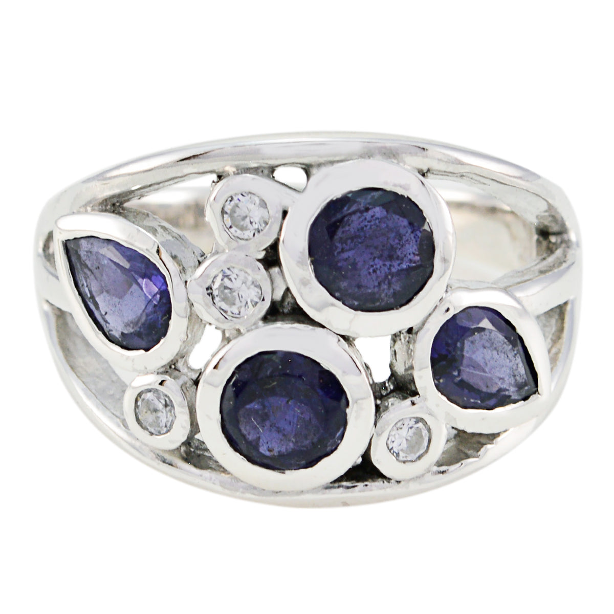 Iolite quarter French Sterling Silver Blue Gems Versatile Contemporary Ring Jewellery