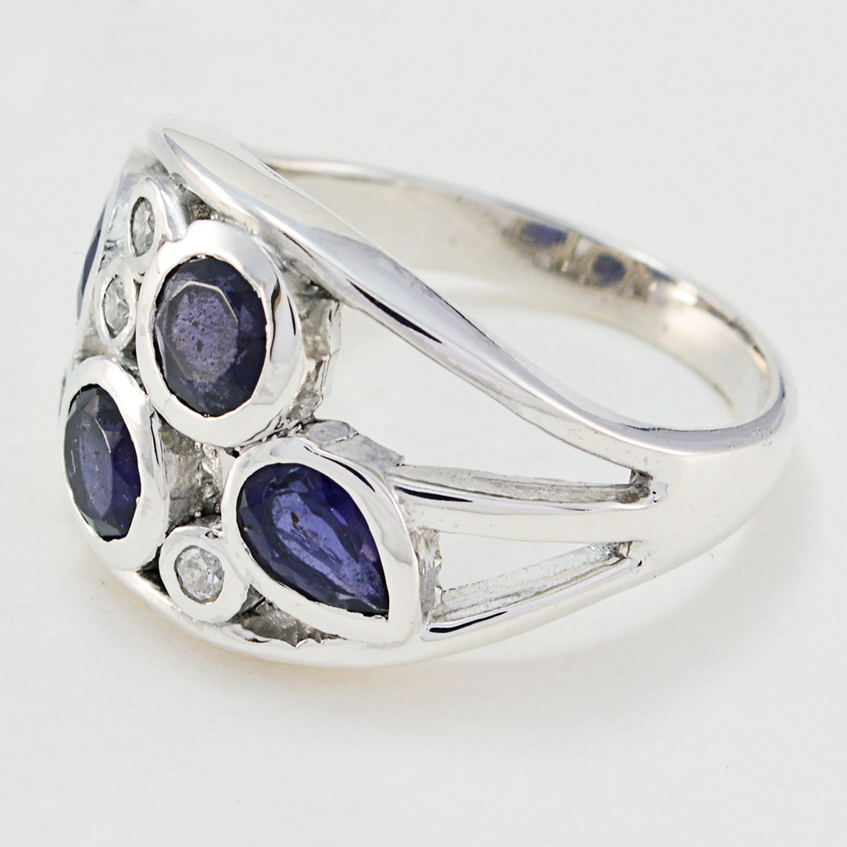 Iolite quarter French Sterling Silver Blue Gems Versatile Contemporary Ring Jewellery