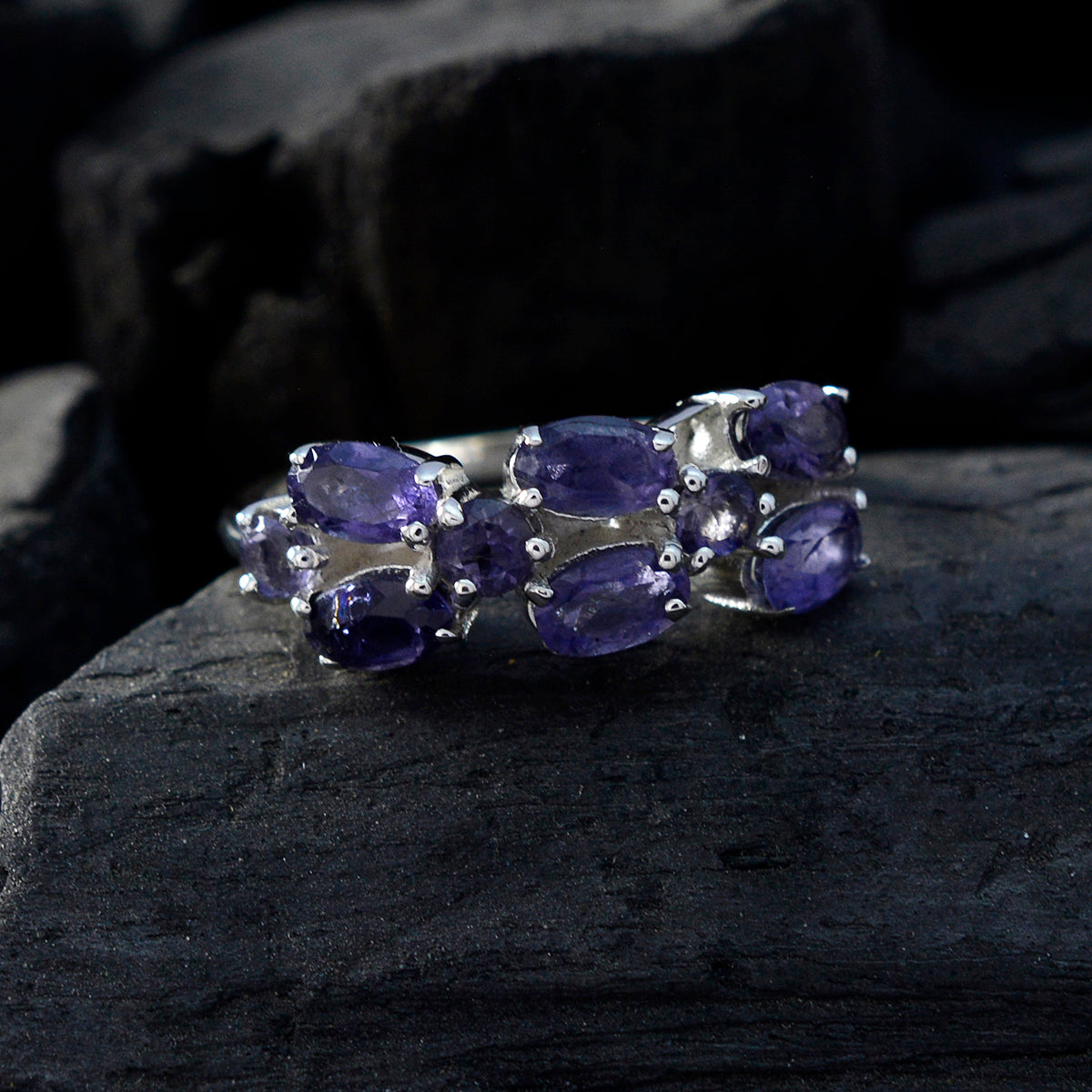 Iolite Hexa Turkish 92.5 Silver Blue Gems Dainty Contemporary Ring Jewelry