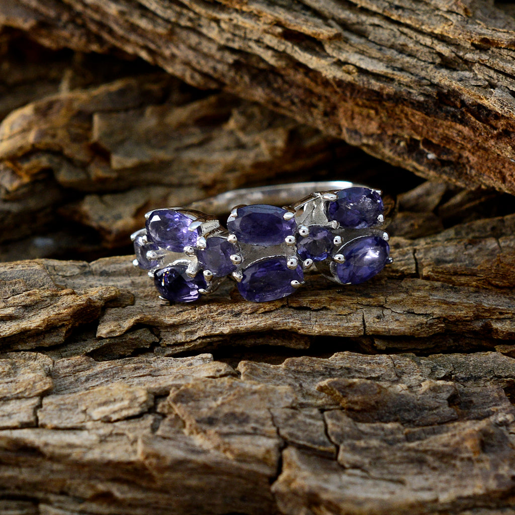 Iolite Hexa Turkish 92.5 Silver Blue Gems Dainty Contemporary Ring Jewelry