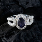 Iolite Halo Indian Sterling Silver Blue Gems Slim Cultural Ring Jewellery
