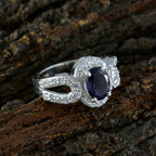 Iolite Halo Indian Sterling Silver Blue Gems Slim Cultural Ring Jewellery