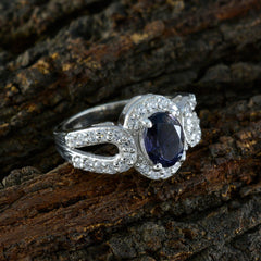 Iolite Halo Indian Sterling Silver Blue Gems Slim Cultural Ring Jewellery