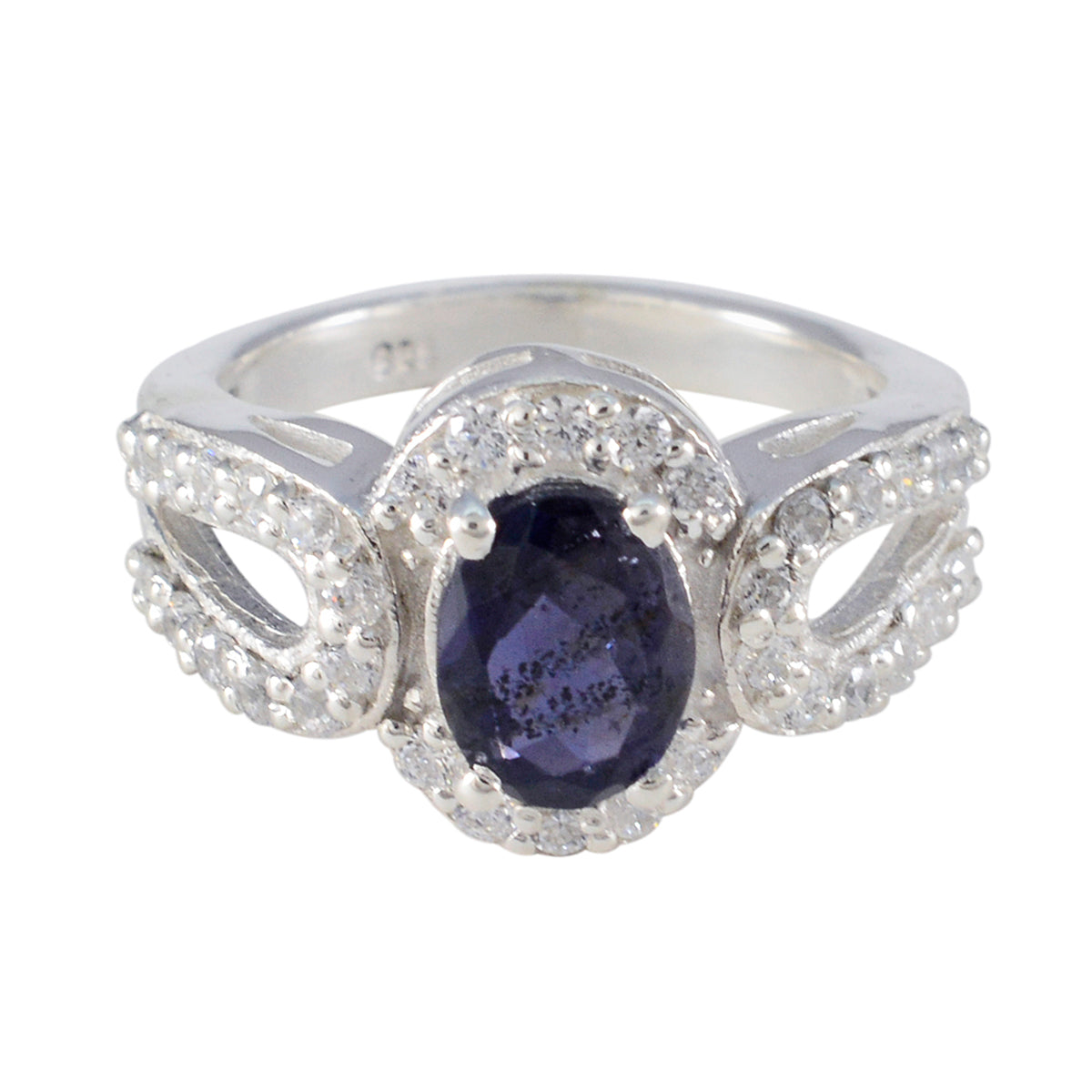 Iolite Halo Indian Sterling Silver Blue Gems Slim Cultural Ring Jewellery Huvudsaklig produktbild