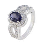 Iolite Halo Indian Sterling Silver Blue Gems Slim Cultural Ring Jewellery