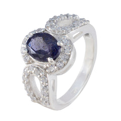 Iolite Halo Indian Sterling Silver Blue Gems Slim Cultural Ring Jewellery