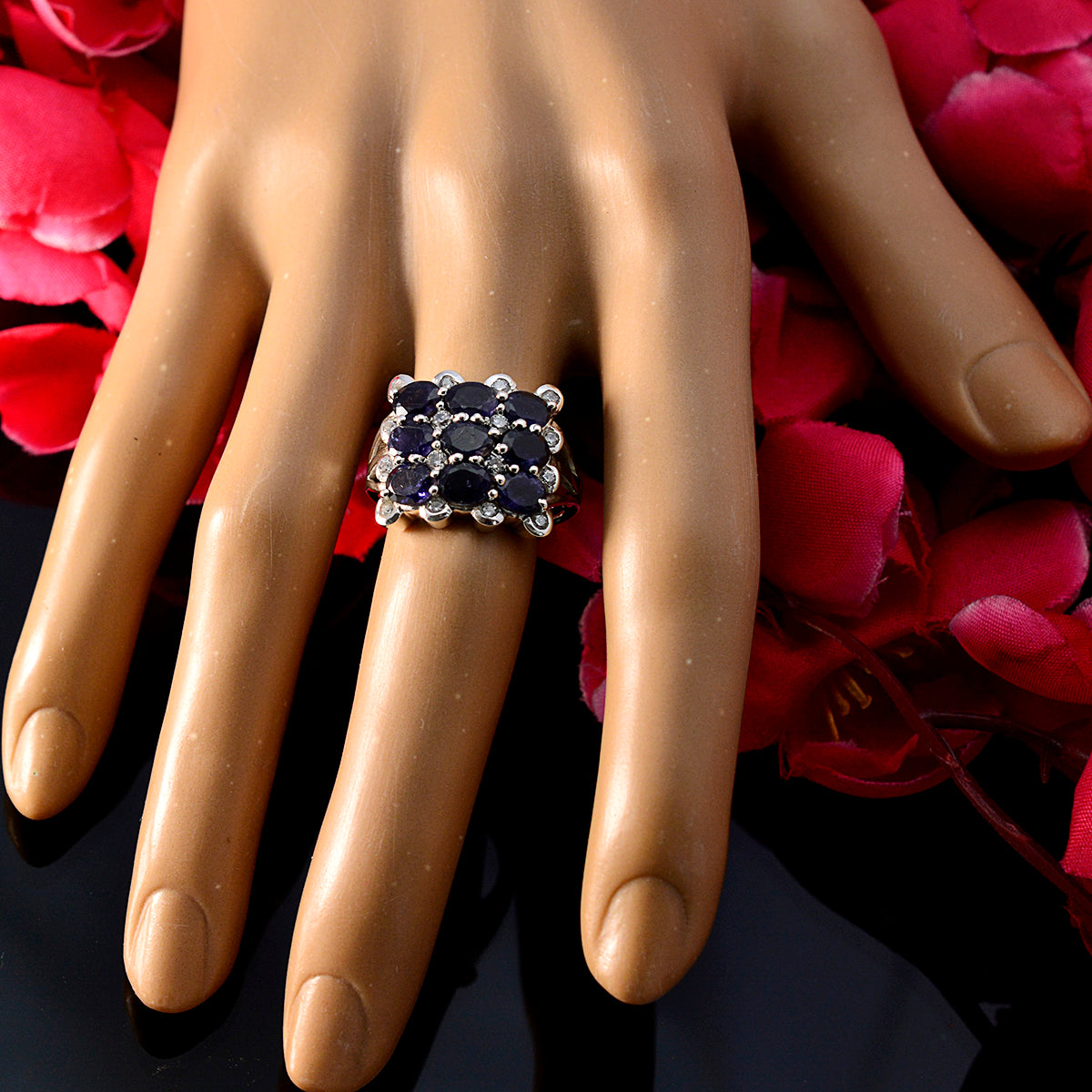 Iolite Navratna Moroccan 925 Sterling Silver Blue Gems Classic Sophisticated Ring Jewelry