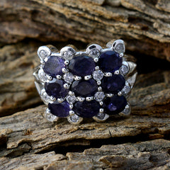 Iolite Navratna Moroccan 925 Sterling Silver Blue Gems Classic Sophisticated Ring Jewelry