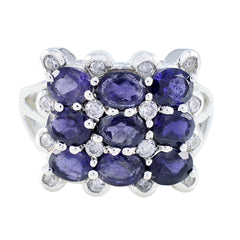 Iolite Navratna Moroccan 925 Sterling Silver Blue Gems Classic Sophisticated Ring Jewelry