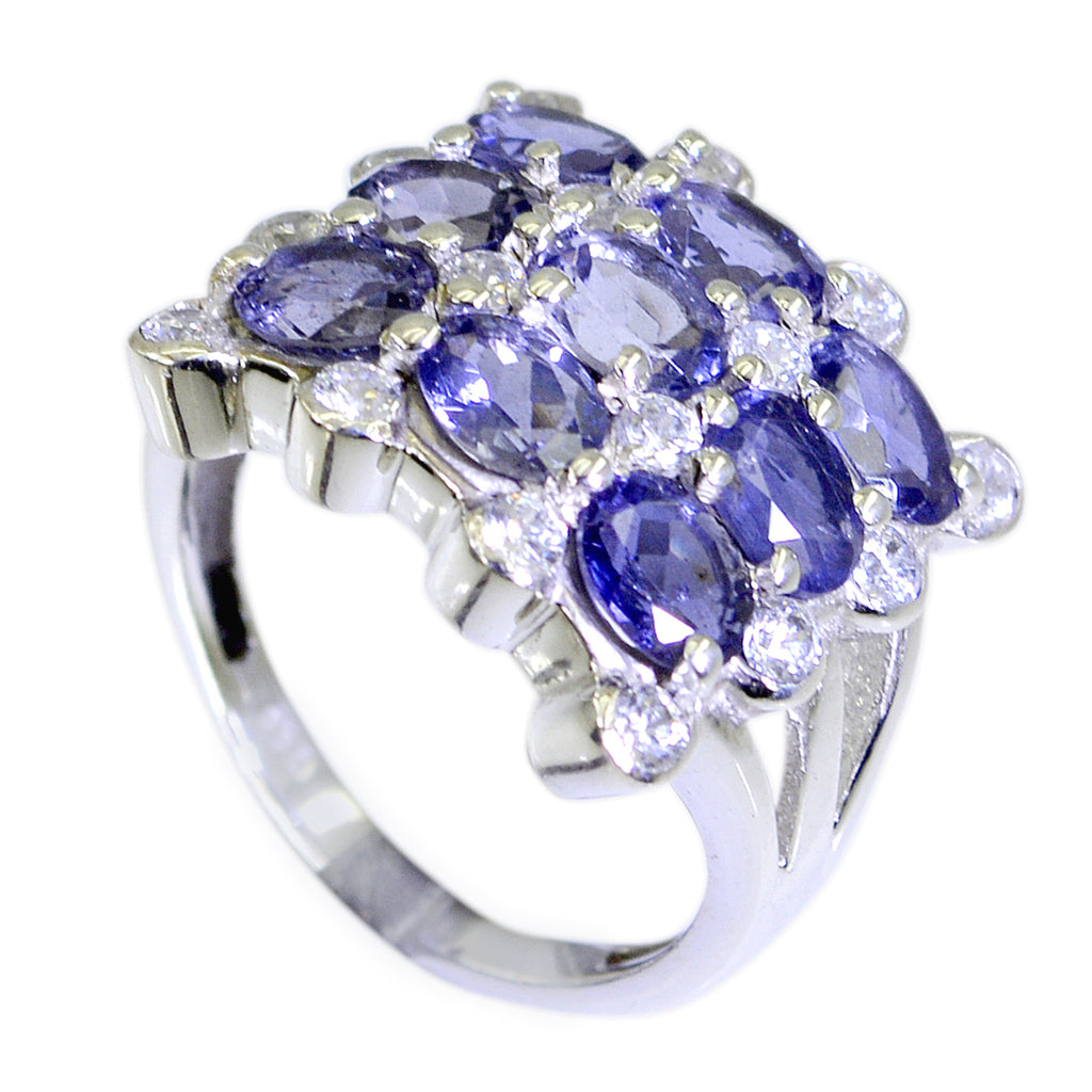 Iolite Navratna Moroccan 925 Sterling Silver Blue Gems Classic Sophisticated Ring Jewelry