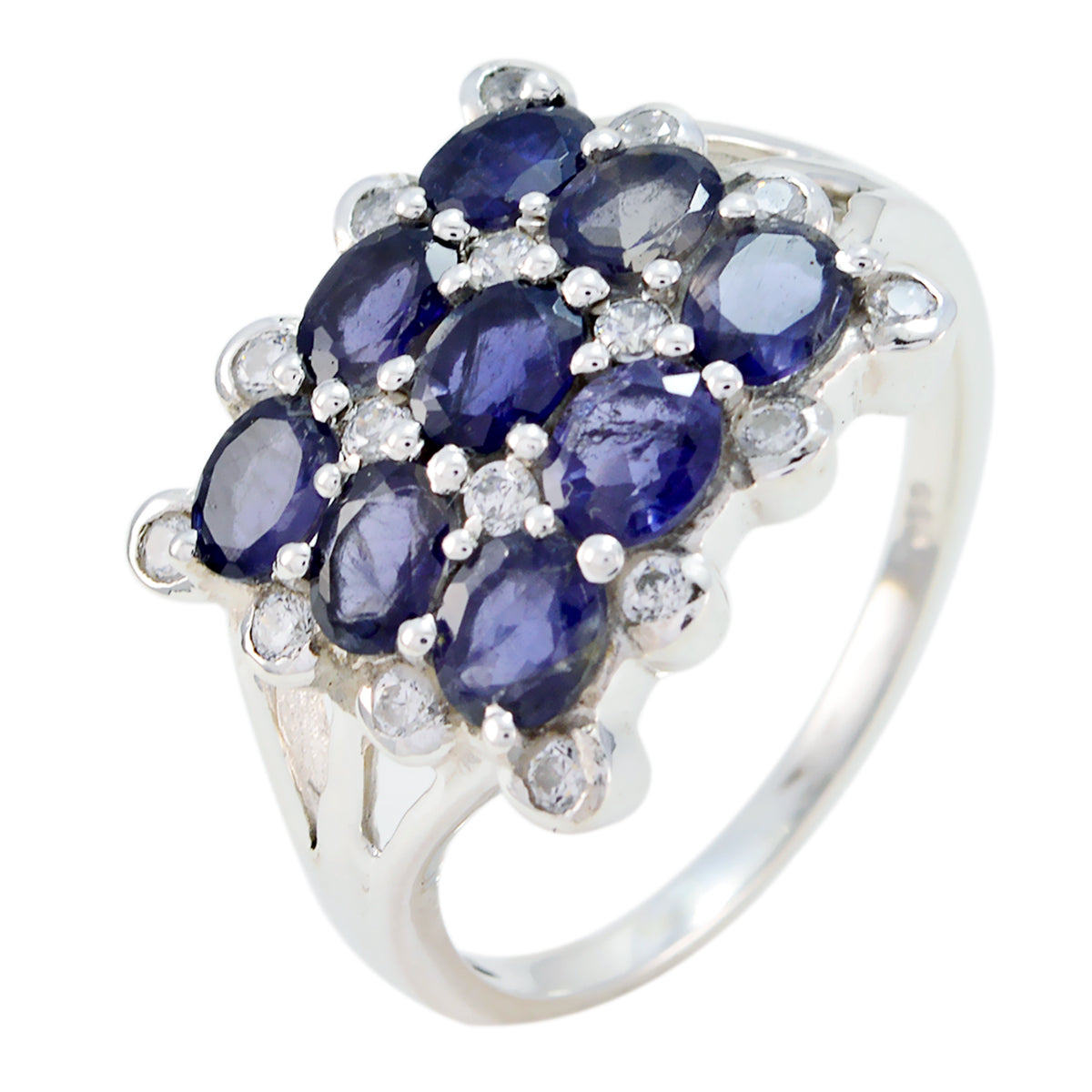 Iolite Navratna Moroccan 925 Sterling Silver Blue Gems Classic Sophisticated Ring Jewelry