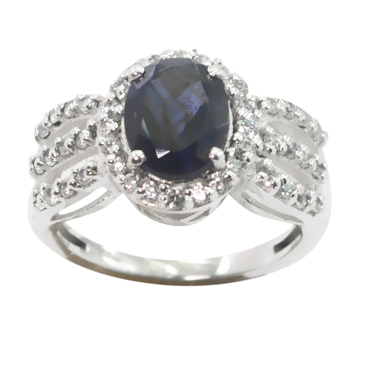Iolite Halo Egyptian Silver Blue Gemstone Eye catching Modern Ring Jewellery Huvudsaklig produktbild