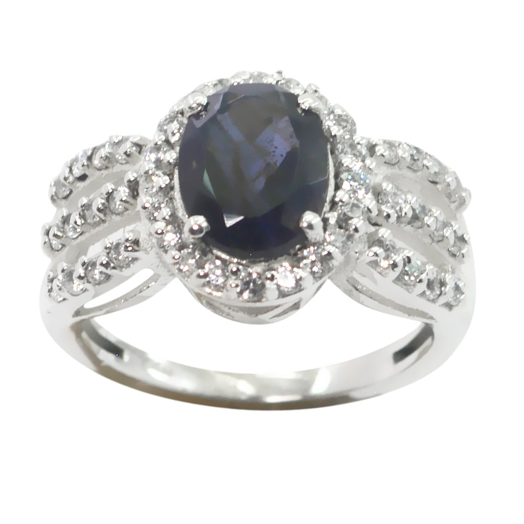 Iolith Halo Ägyptischer Silber Blauer Edelstein Auffälliger moderner Ringschmuck