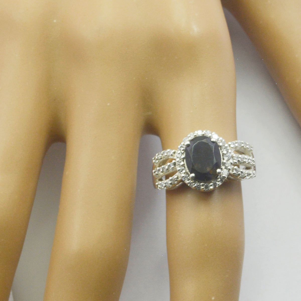 Iolite Halo Egyptian Silver Blue Gemstone Eye catching Modern Ring Jewellery