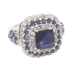 Iolite Halo French Silver Blue Gems Edgy Modern Ring Jewelry