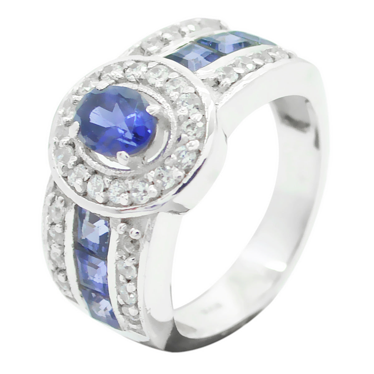 Iolite Halo Moroccan 92.5 Silver Blue Gemstones Eye catching Modern Ring Jewelry