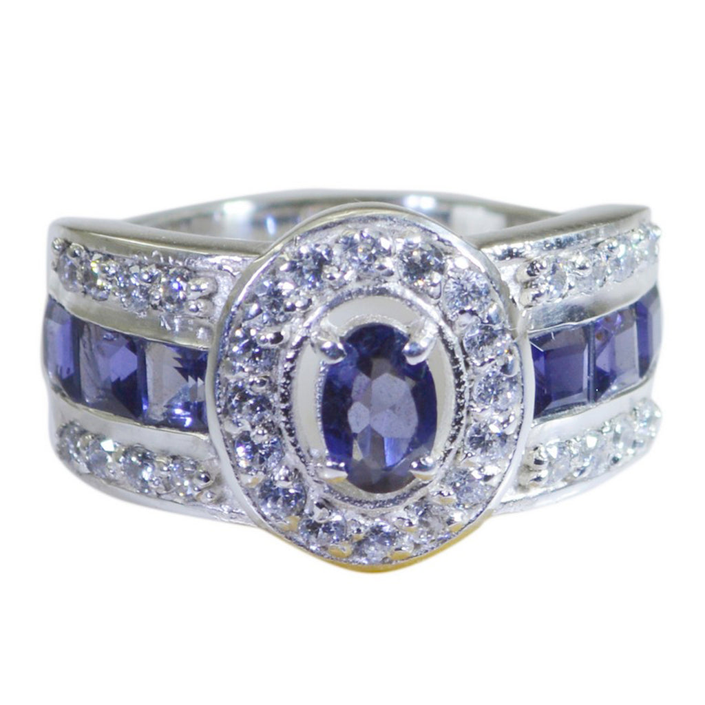Iolite Halo Moroccan 92.5 Silver Blue Gemstones Eye catching Modern Ring Jewelry