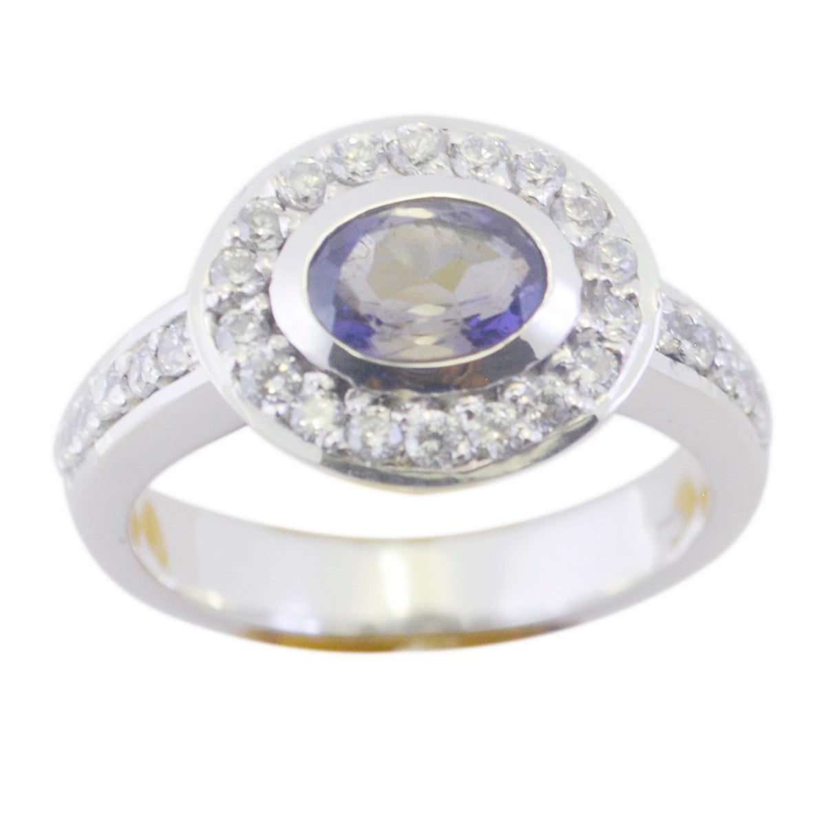 Iolite Halo French Silver Blue Gemstone Classic Trendy Ring Jewelry Hoofdafbeelding