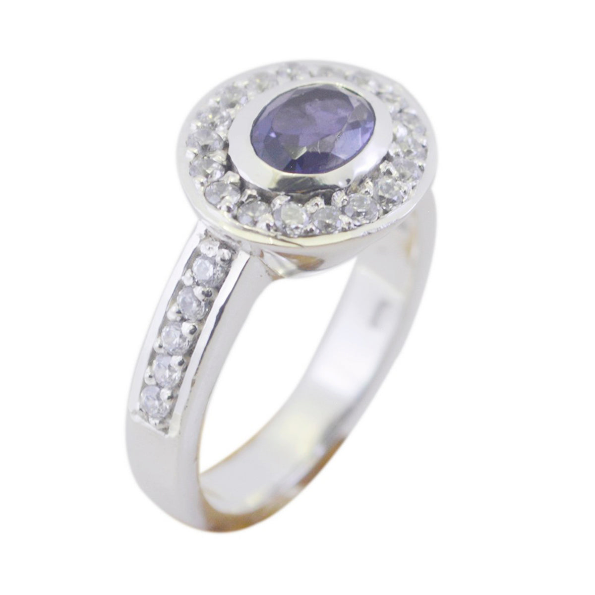 Ioliet Halo Frans Zilver Blauwe Edelsteen Klassieke Trendy Ring Sieraden Secundaire afbeelding