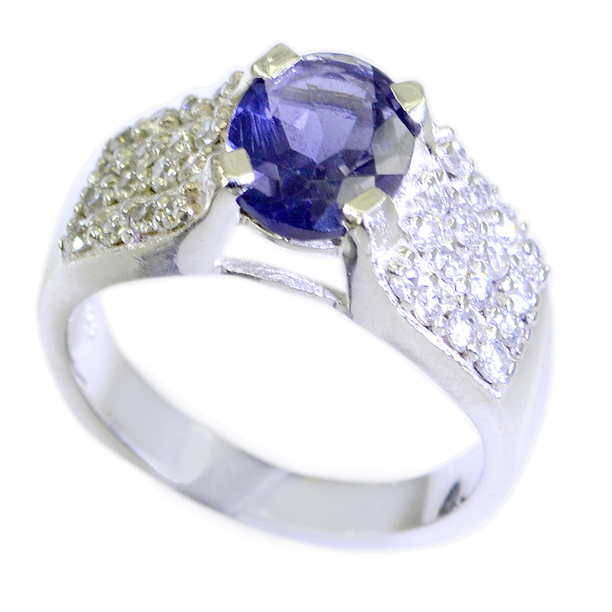 Iolite Halo Russian 925 Sterling Silver Blue Gemstones Classic Romantic Ring Jewelry Immagine principale del prodotto