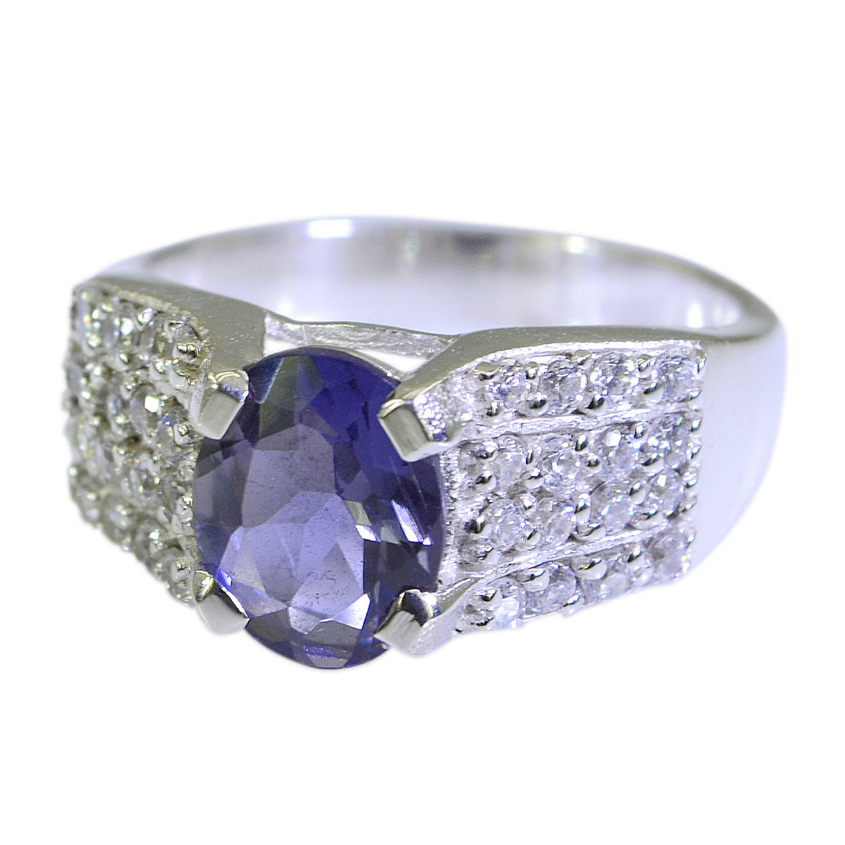 Anello classico romantico con alone di iolite, argento sterling 925 russo, pietre preziose blu Immagine secondaria del prodotto