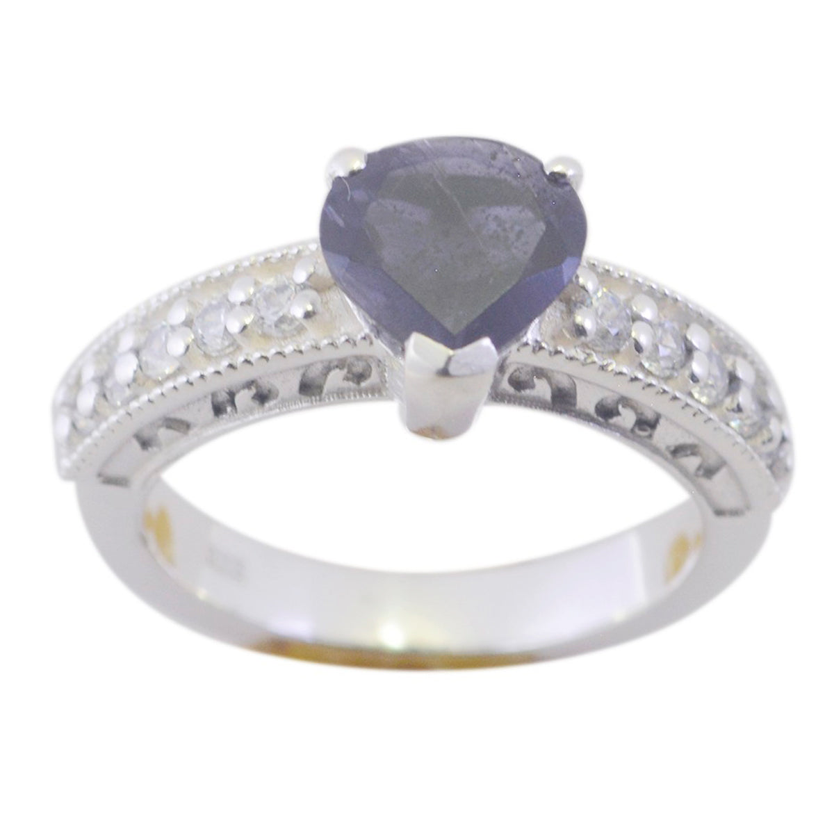 Iolite Halo Egyptian Sterling Silver Blue Gemstone Slim Graceful Ring Jewelry Huvudsaklig produktbild