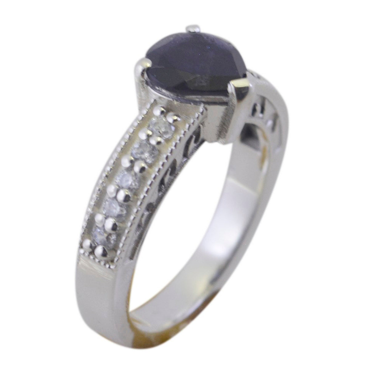 Iolite Halo Egyptian Sterling Silver Blue Gemstone Slim Graceful Ring Jewelry