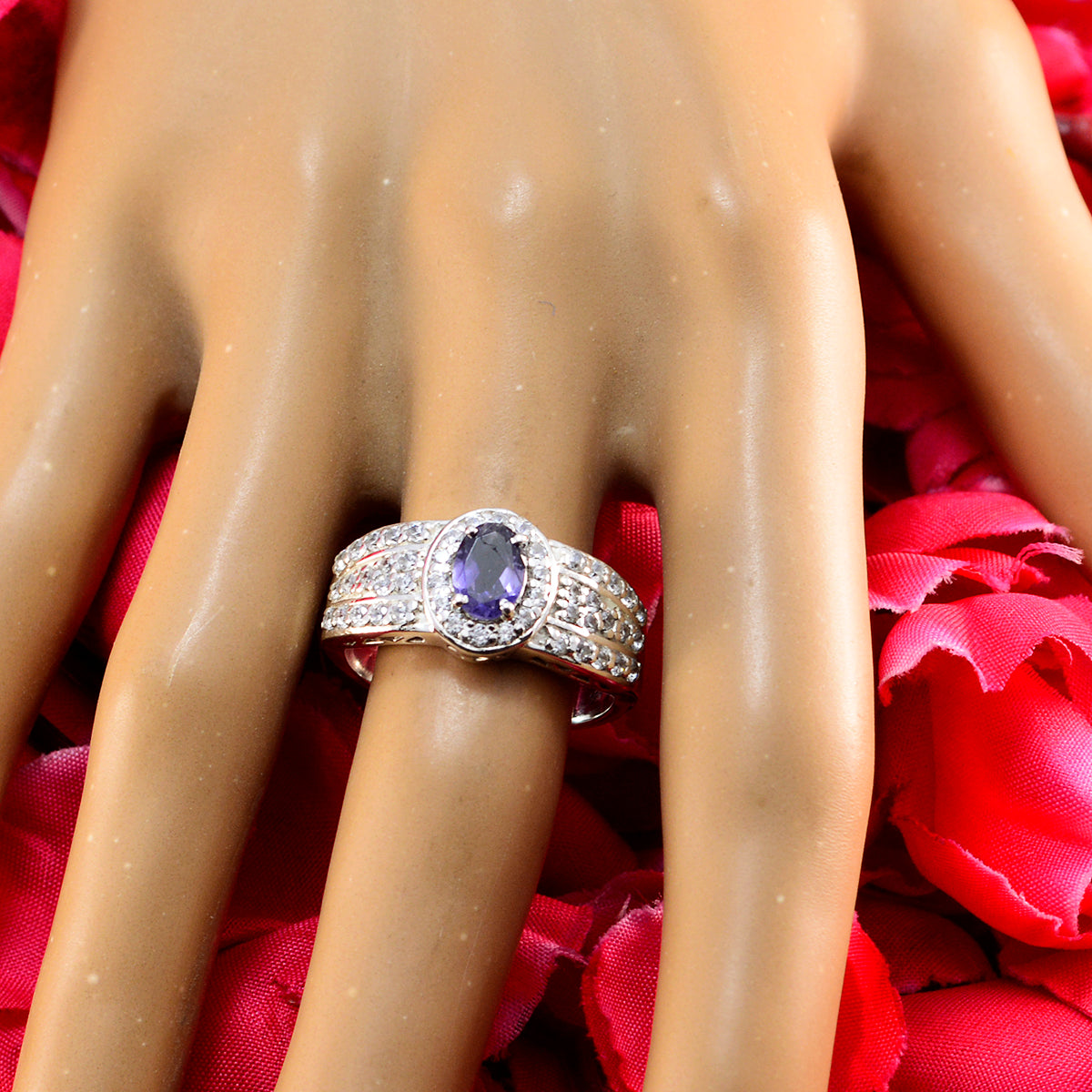 Iolite Halo Russian Sterling Silver Blue Gems Eye catching Modern Ring Jewellery