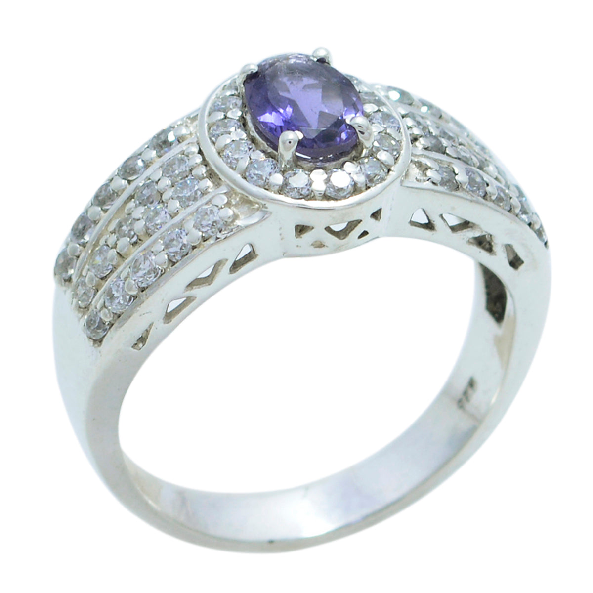Iolite Halo Russian Sterling Silver Blue Gems Eye catching Modern Ring Jewellery