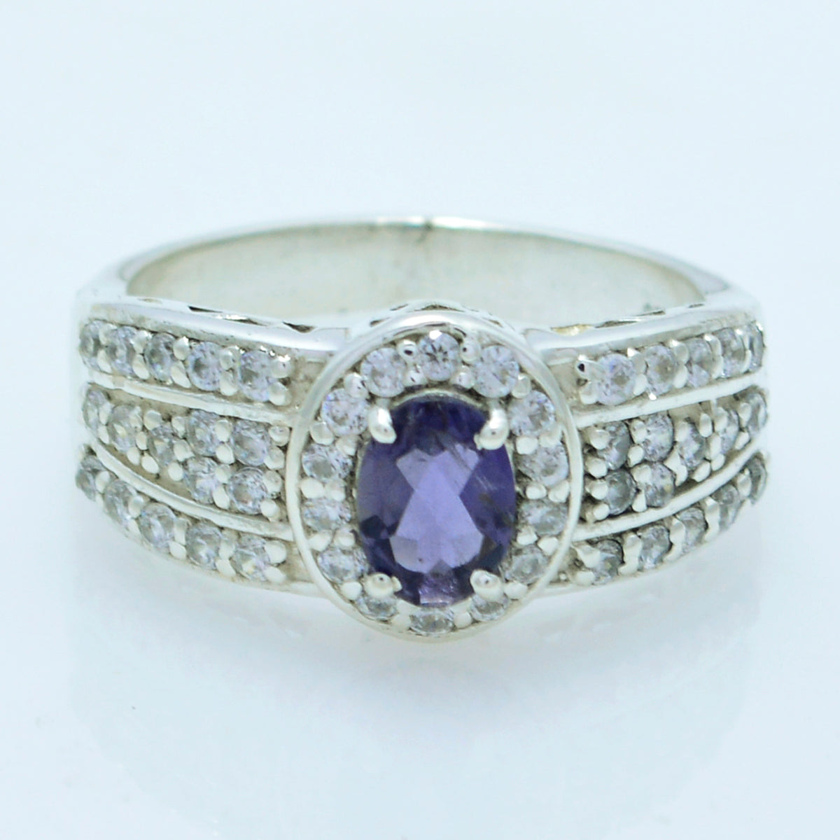 Iolith Halo Russisches Sterling Silber Blaue Edelsteine Auffälliger moderner Ringschmuck Zweitbild