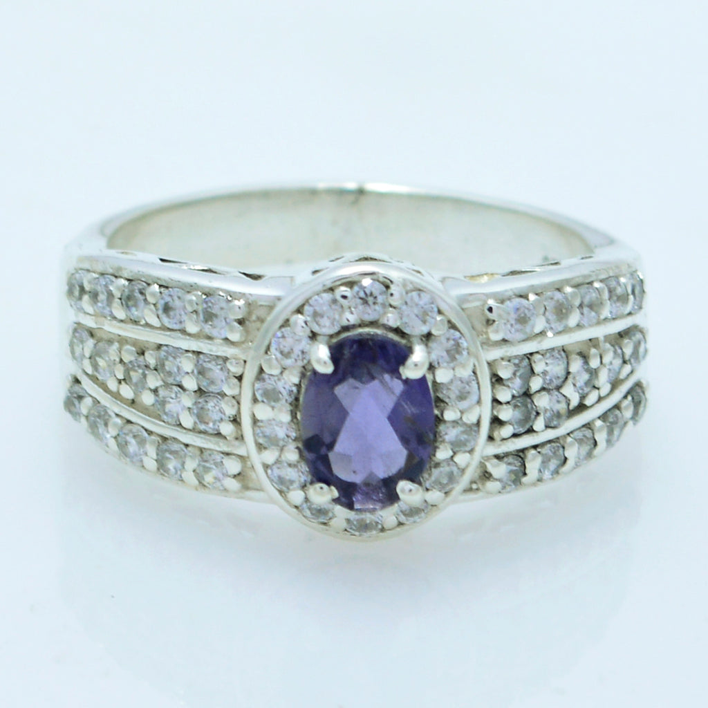 Iolite Halo Russian Sterling Silver Blue Gems Eye catching Modern Ring Jewellery